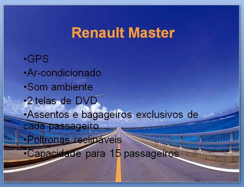 SPJ Turismo - Renault Master com GPS, ar-condicionado, som, 2 telas de DVD, poltronas reclináveis e 15 lugares